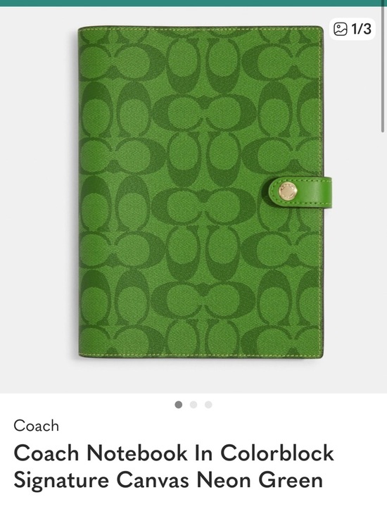 Coach Neon Green Signature Canvas Notebook Cover